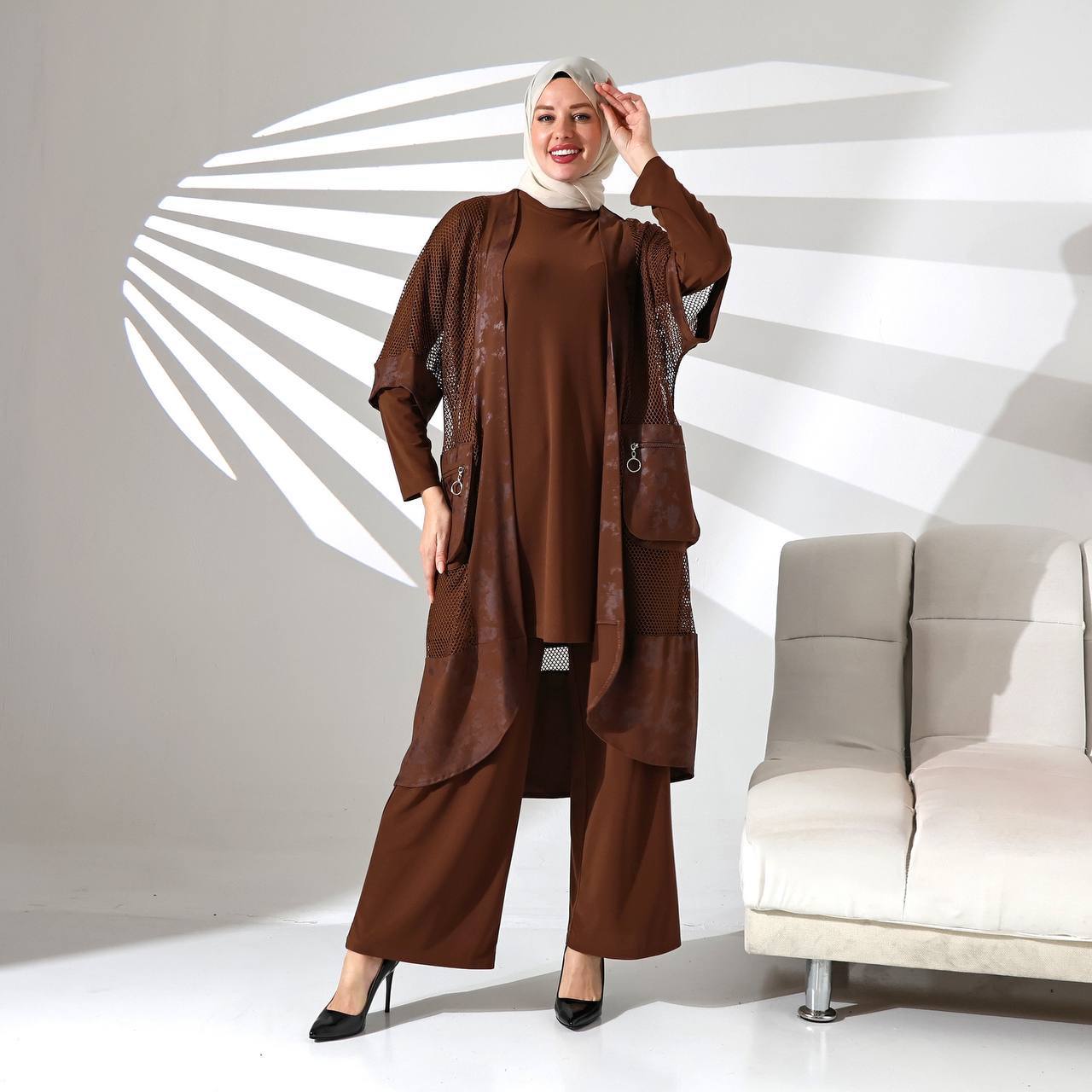 1364 FİLE KİMONO+ÖRME KREP PANTOLON TUNİK